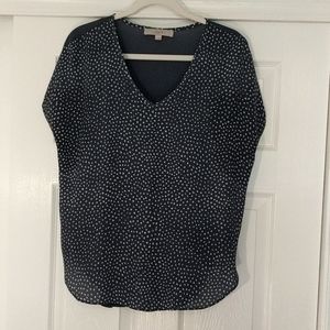 Loft Flowy blue and white top, graphic pattern